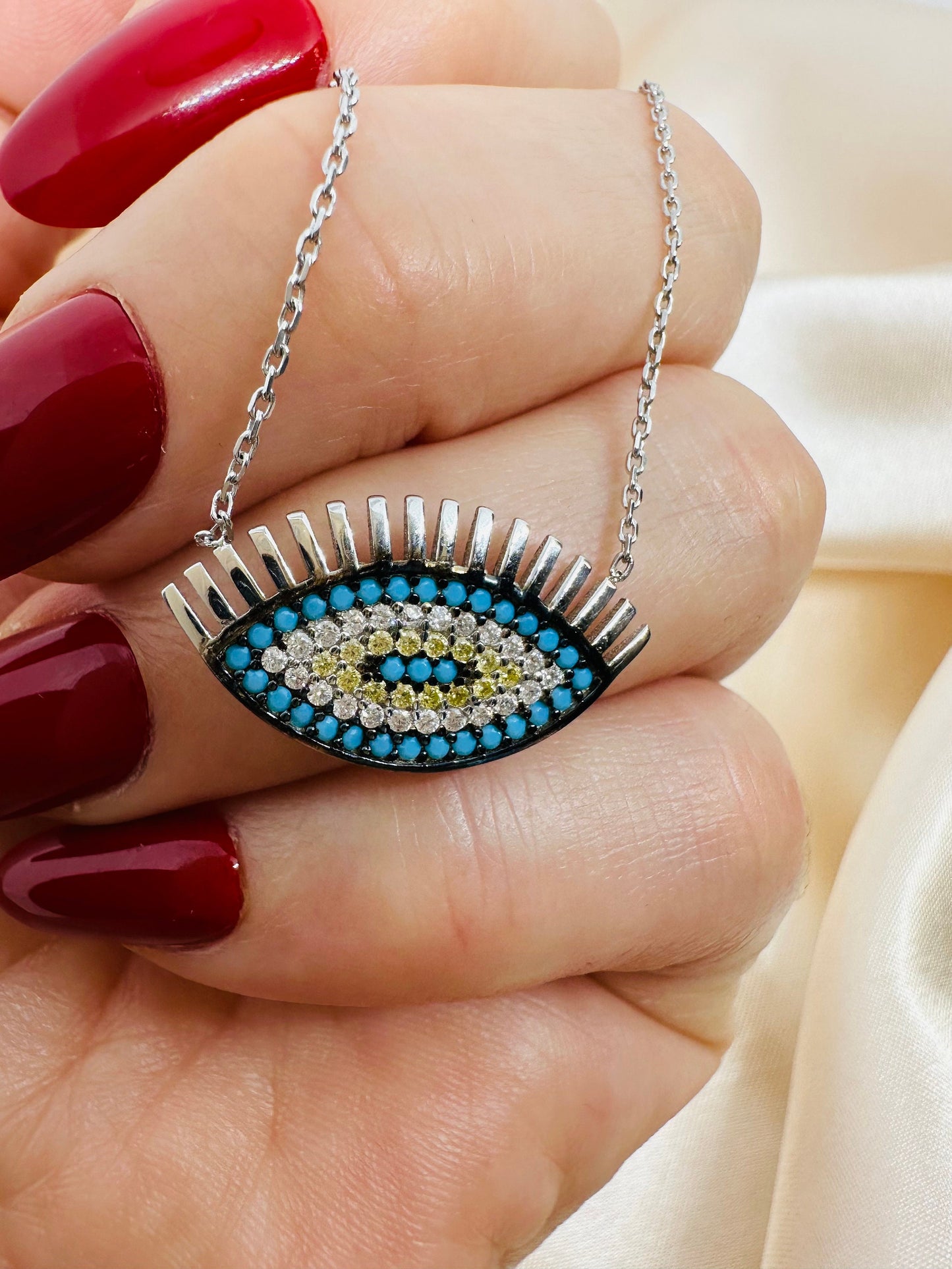 Evil Eye Necklace -925 Sterling Silver Pendant Gift for Christmas