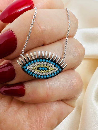 Evil Eye Necklace -925 Sterling Silver Pendant Gift for Christmas