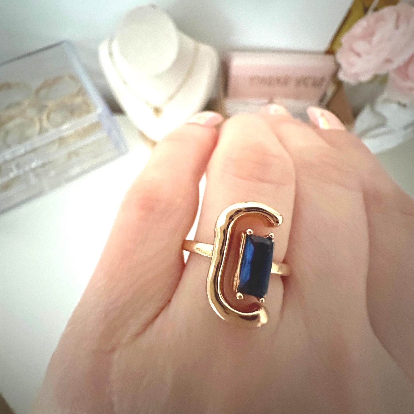 Sapphire Adjustable Gold Ring - Valentine's Day  Gift for Her
