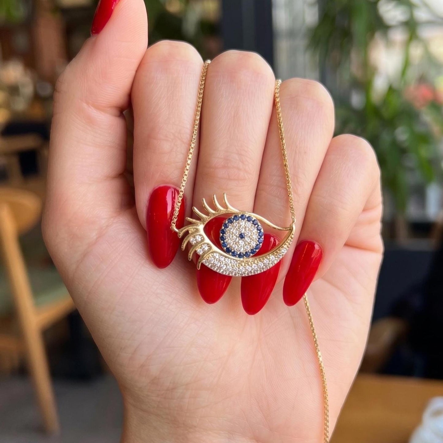 Gold Vermeil Evil Eye Necklace -  Sterling Silver Dainty Zircon Pendant - Gift For Her