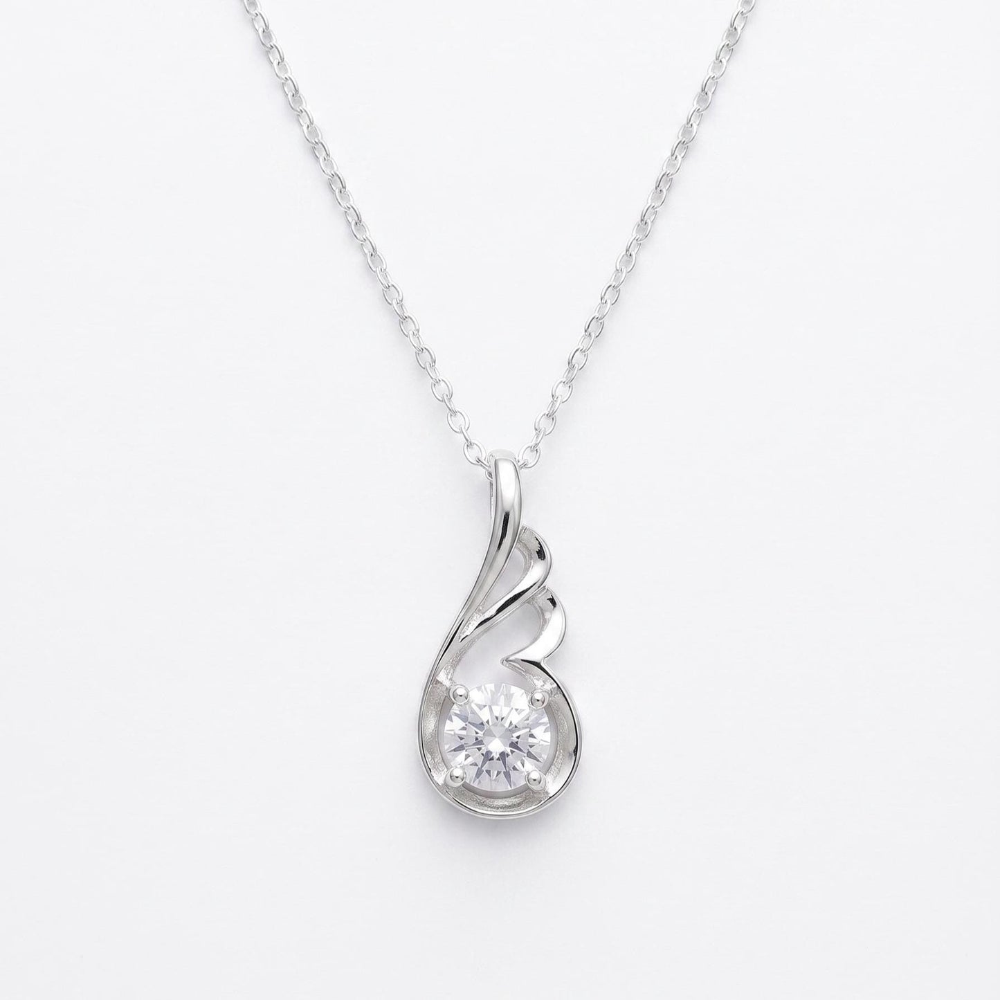 Angel Wing Necklace in Sterling Silver - April Birthstone Necklace -Gift For Her