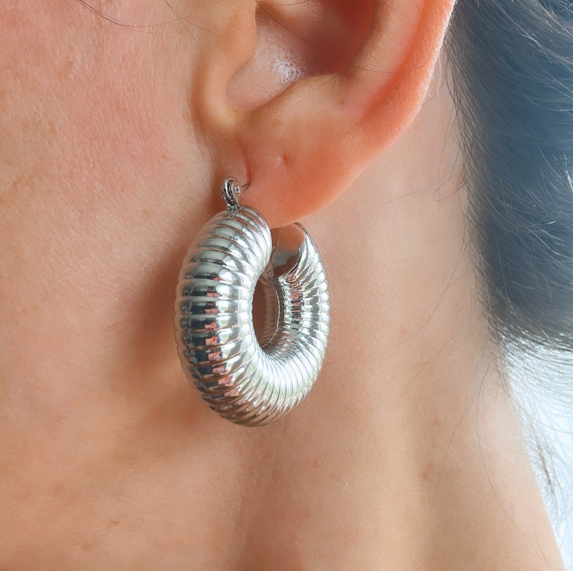 Silver Chiara Thick Hoop Earrings: Upcycled Brass