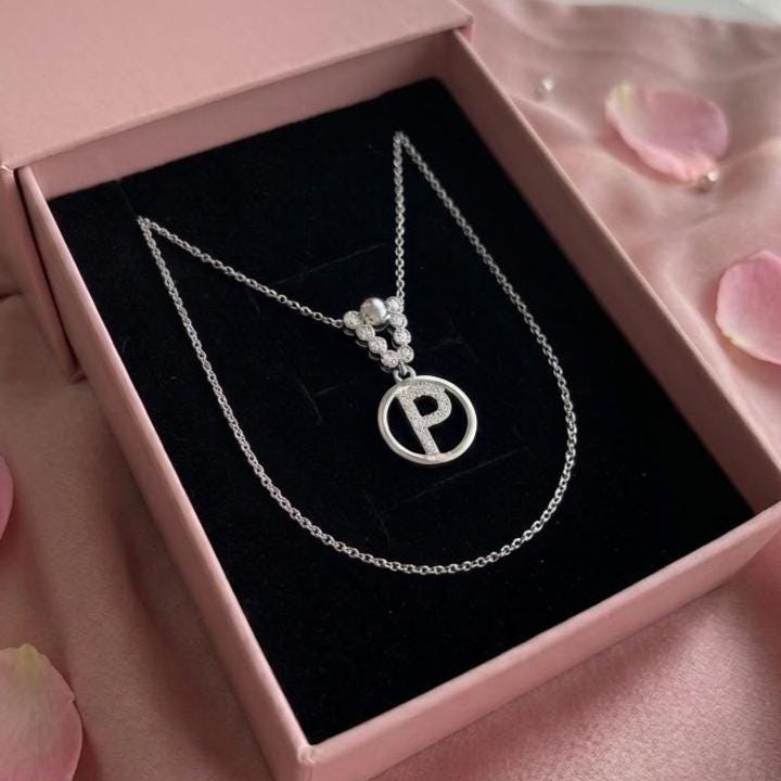 Sterling Silver P Letter Necklace - Custom Zircon Initial Jewelry for Her