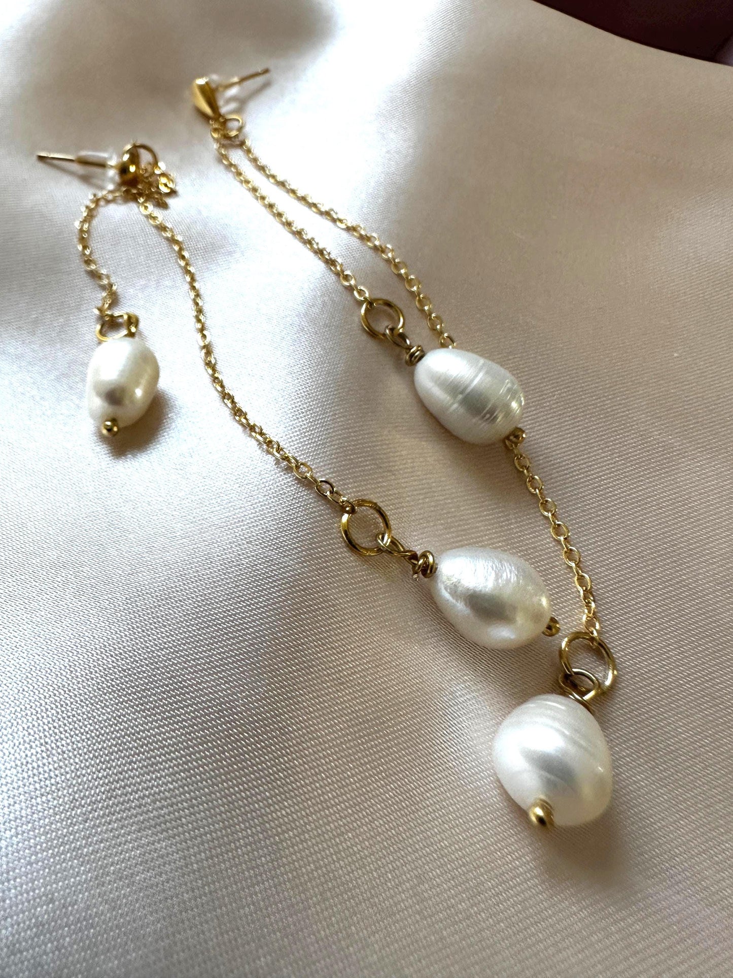 Handmade Pearl Drop Earrings: Gold Stainless Steel Hoops