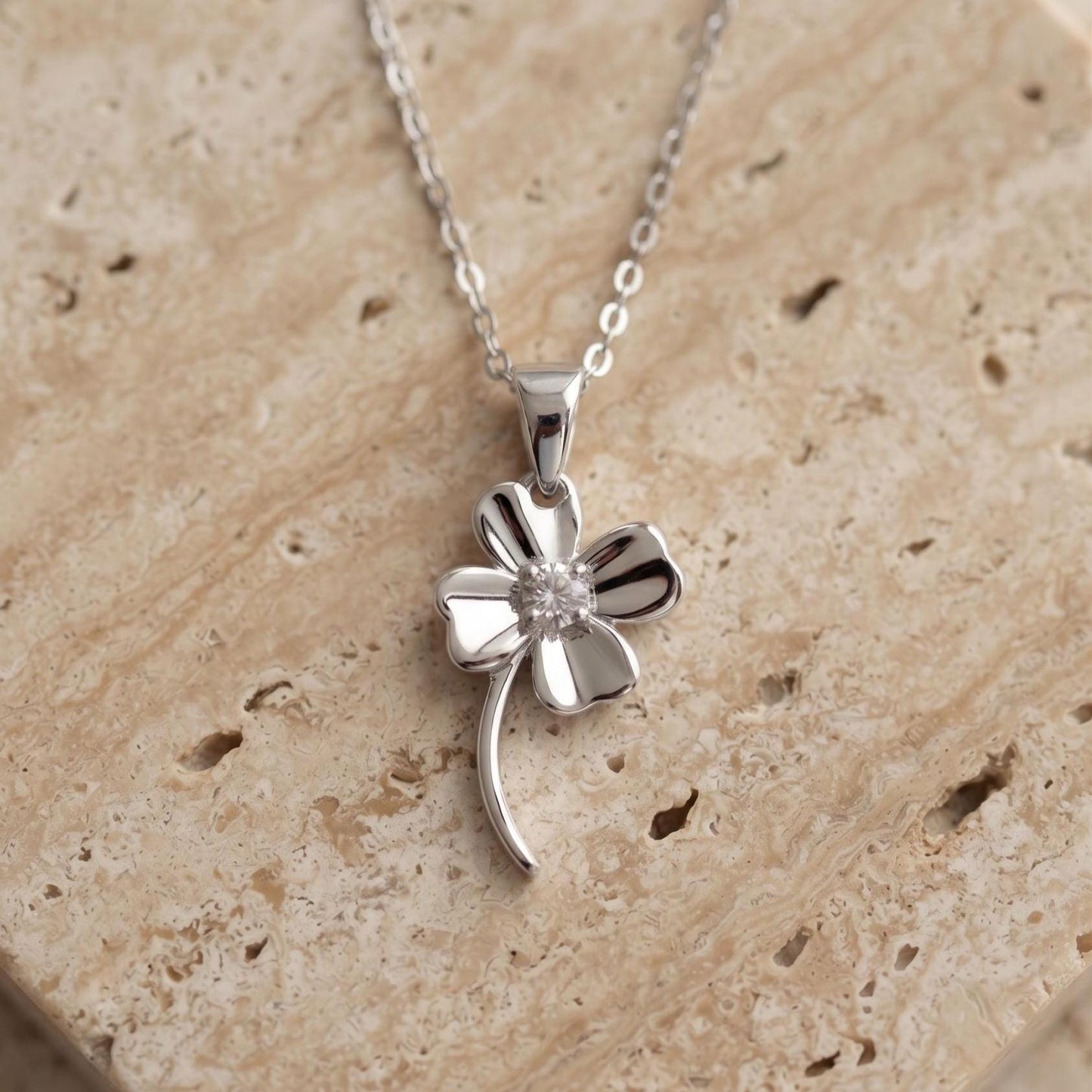 Sterling Silver Clover Pendant Necklace - Floral Charm Jewelry