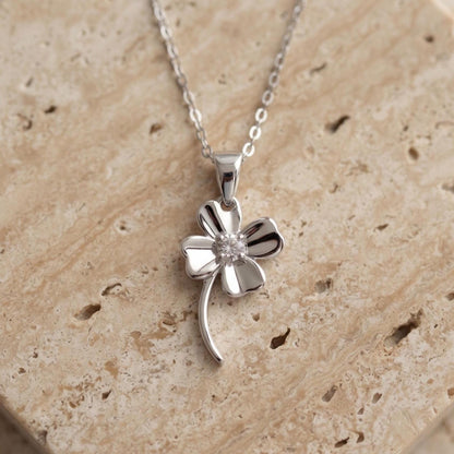 Sterling Silver Clover Pendant Necklace - Floral Charm Jewelry