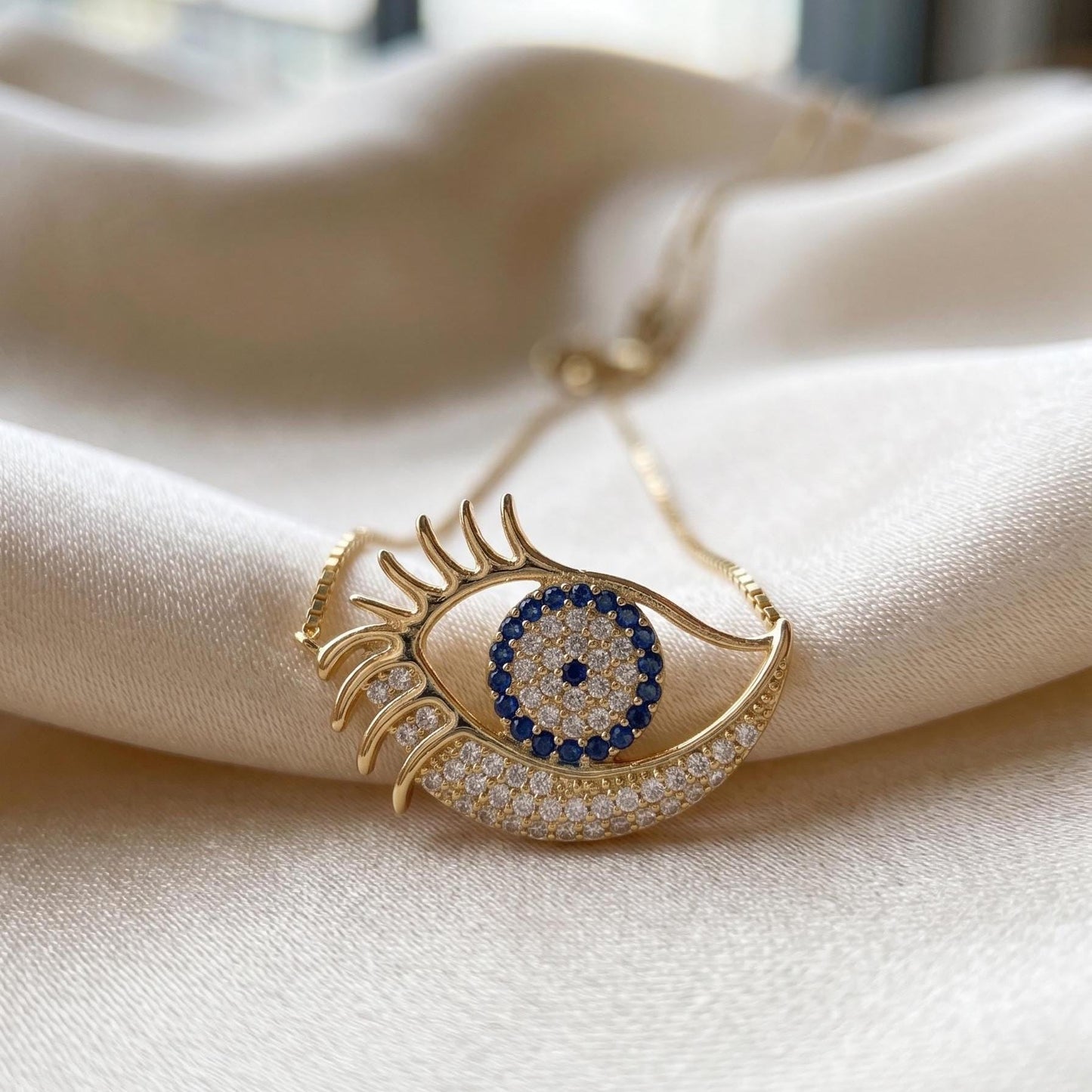 Gold Vermeil Evil Eye Necklace -  Sterling Silver Dainty Zircon Pendant - Gift For Her