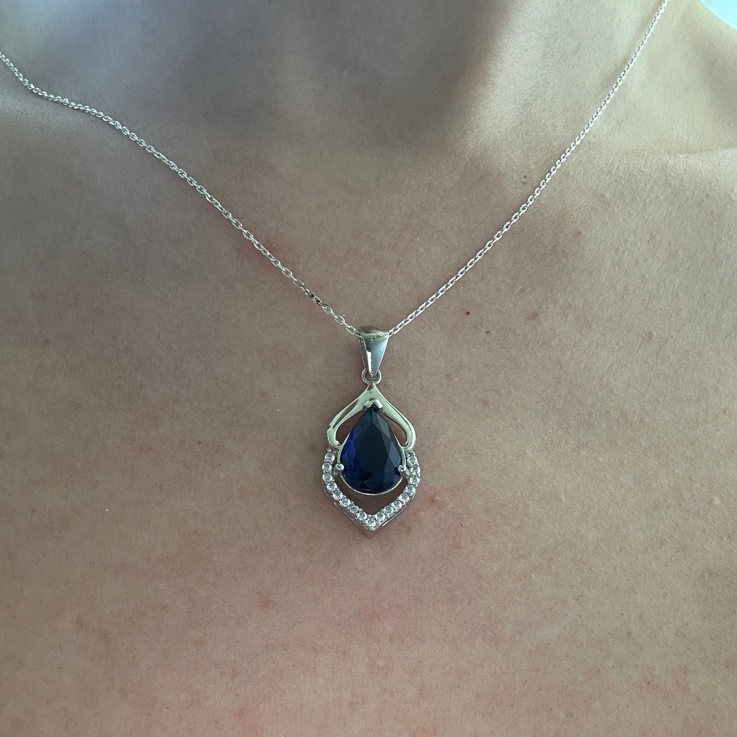 Ocean Sapphire Elegant Teardrop Necklace