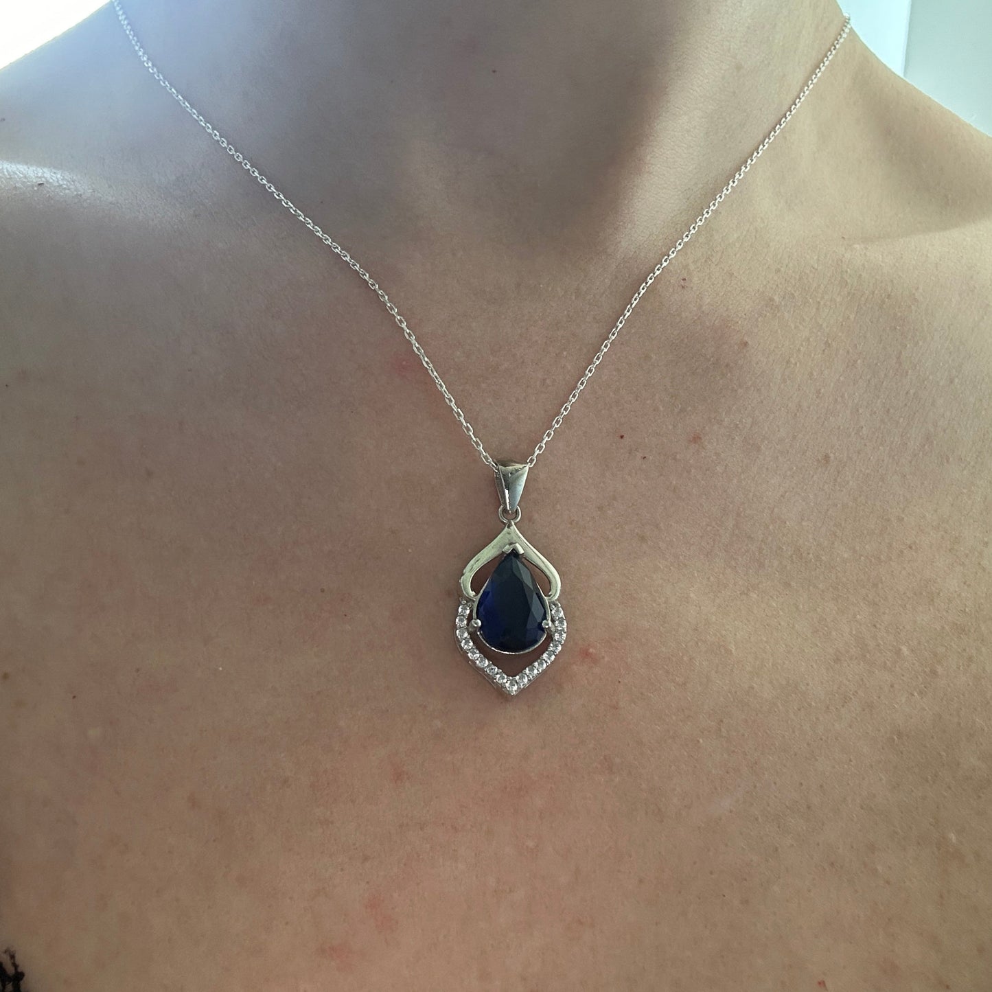 Ocean Sapphire Elegant Teardrop Necklace