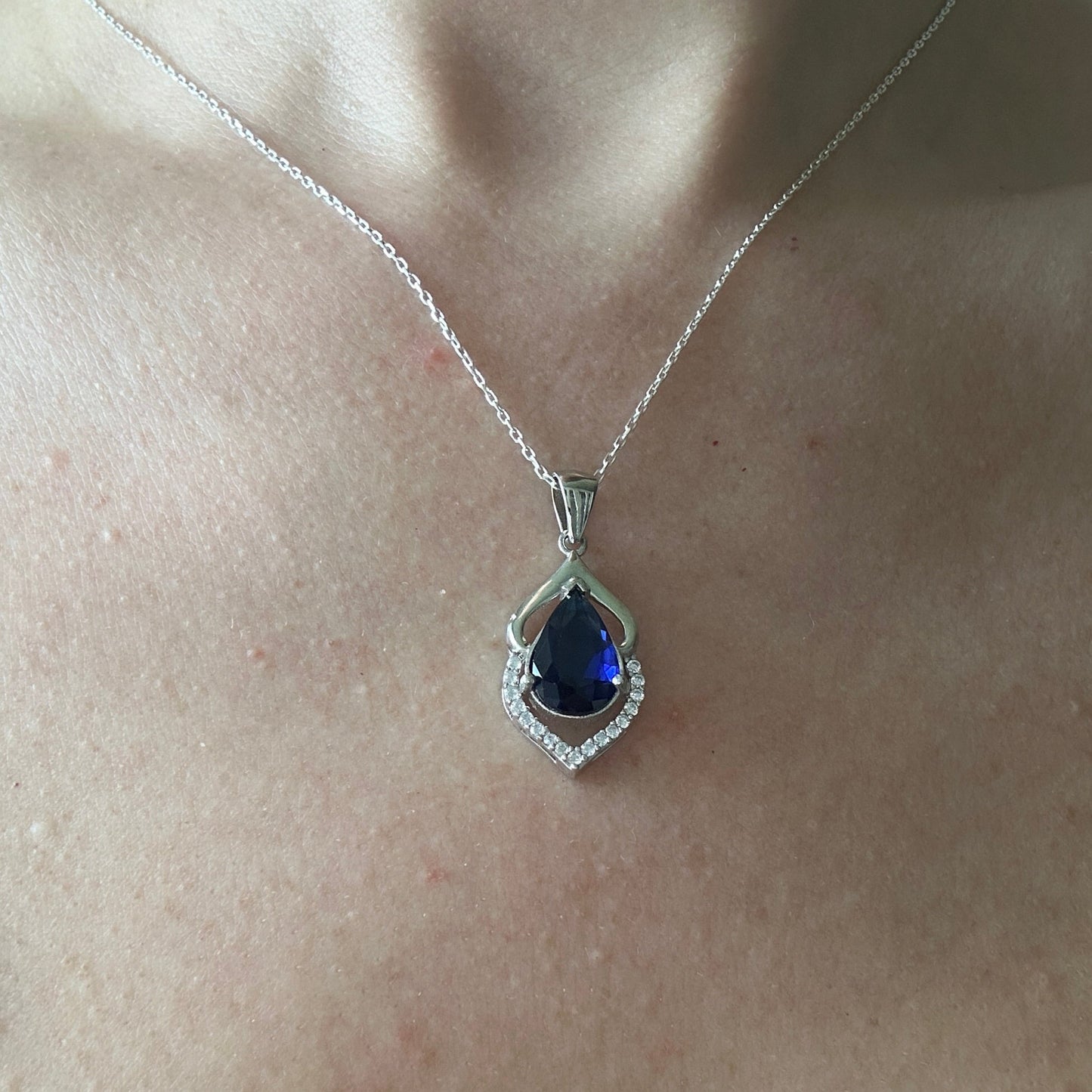 Ocean Sapphire Elegant Teardrop Necklace