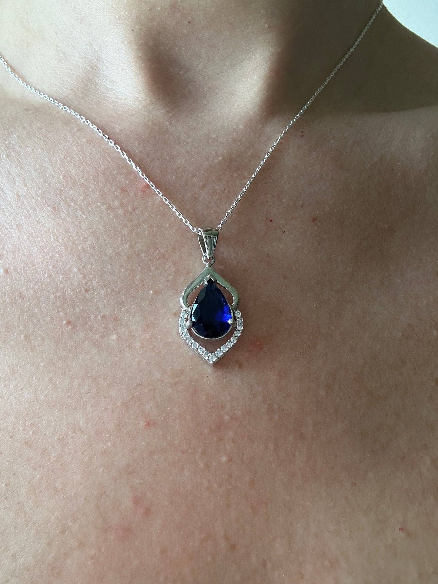 Ocean Sapphire Elegant Teardrop Necklace