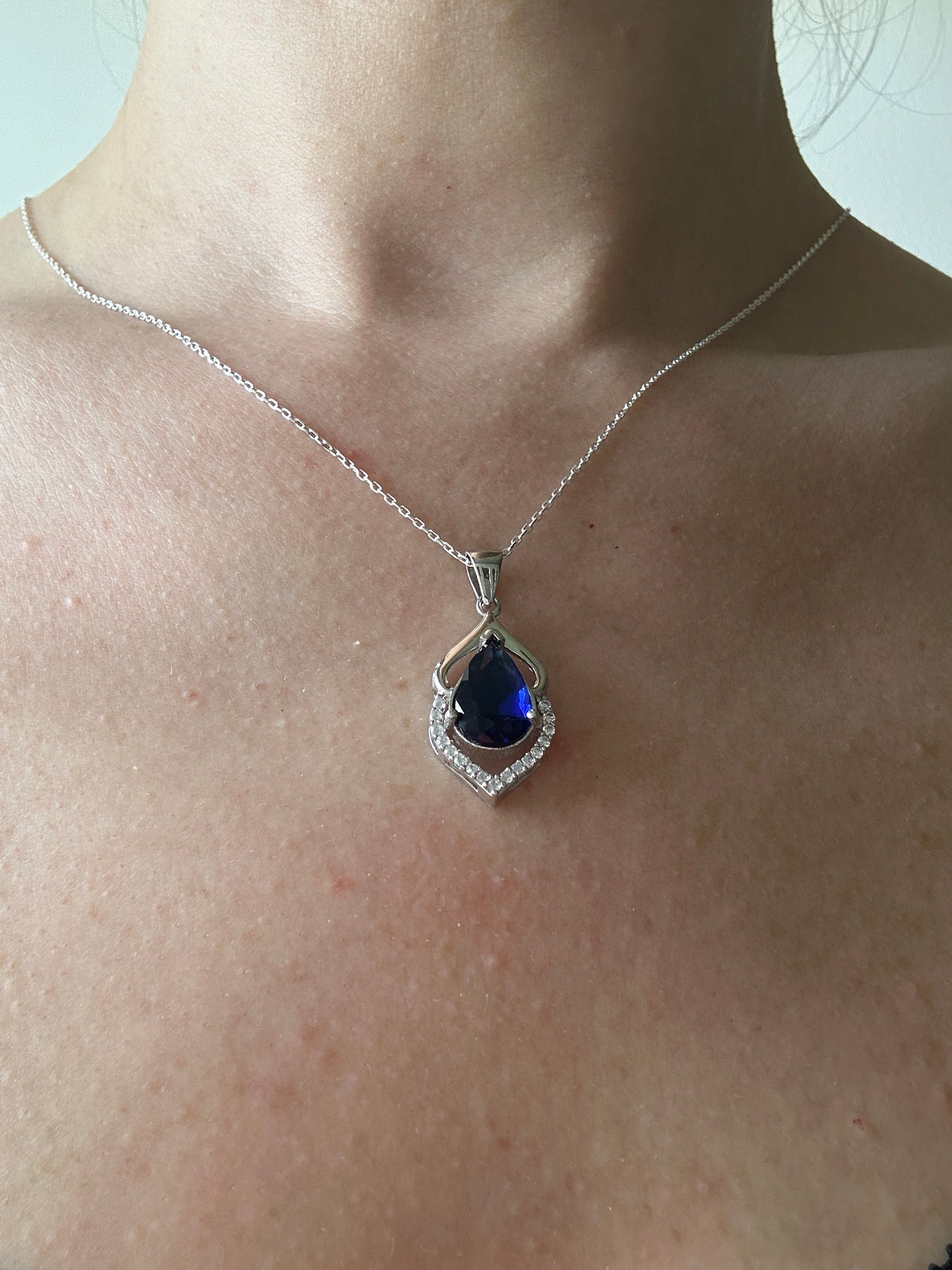 Ocean Sapphire Elegant Teardrop Necklace