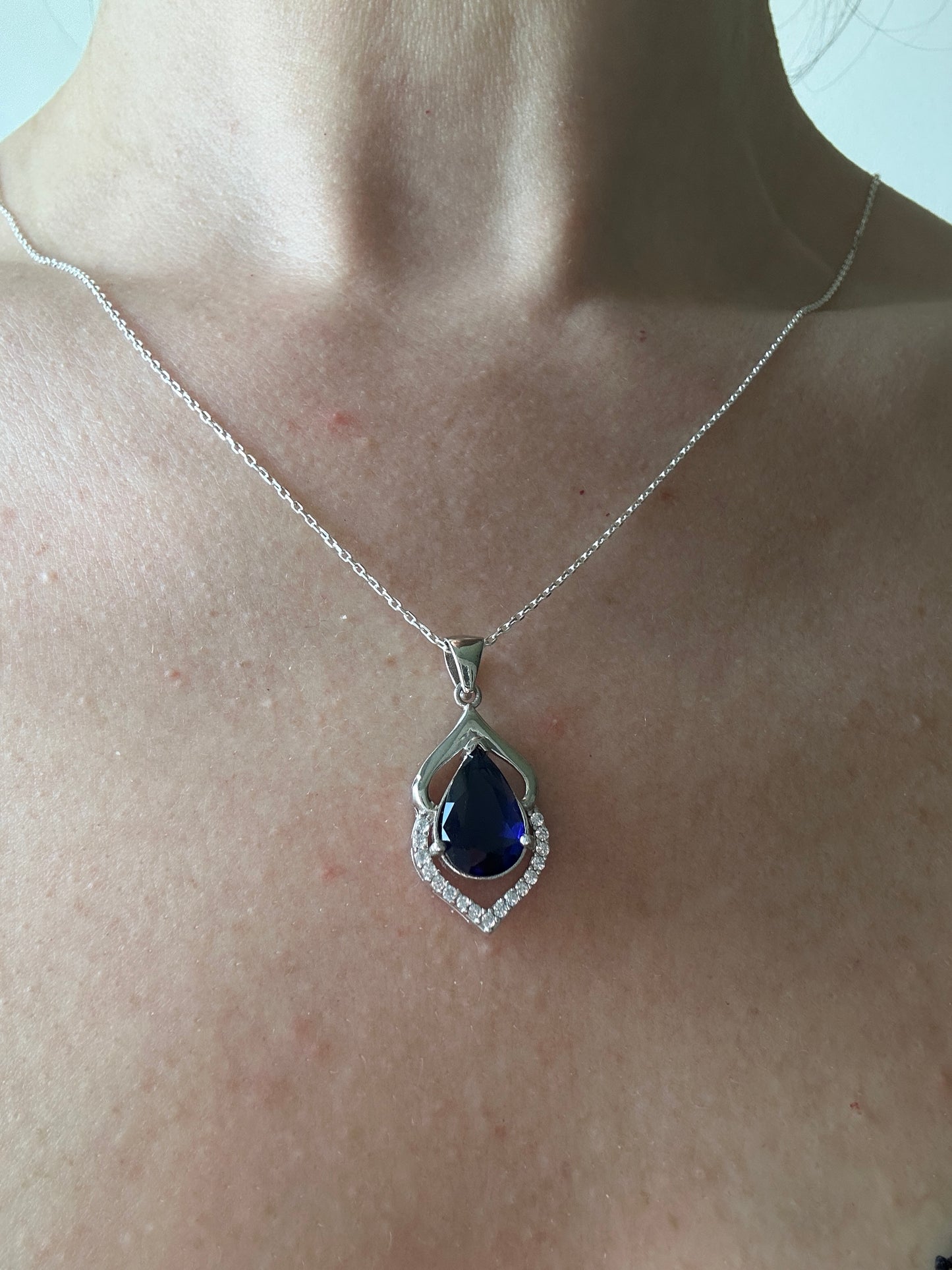 Ocean Sapphire Elegant Teardrop Necklace