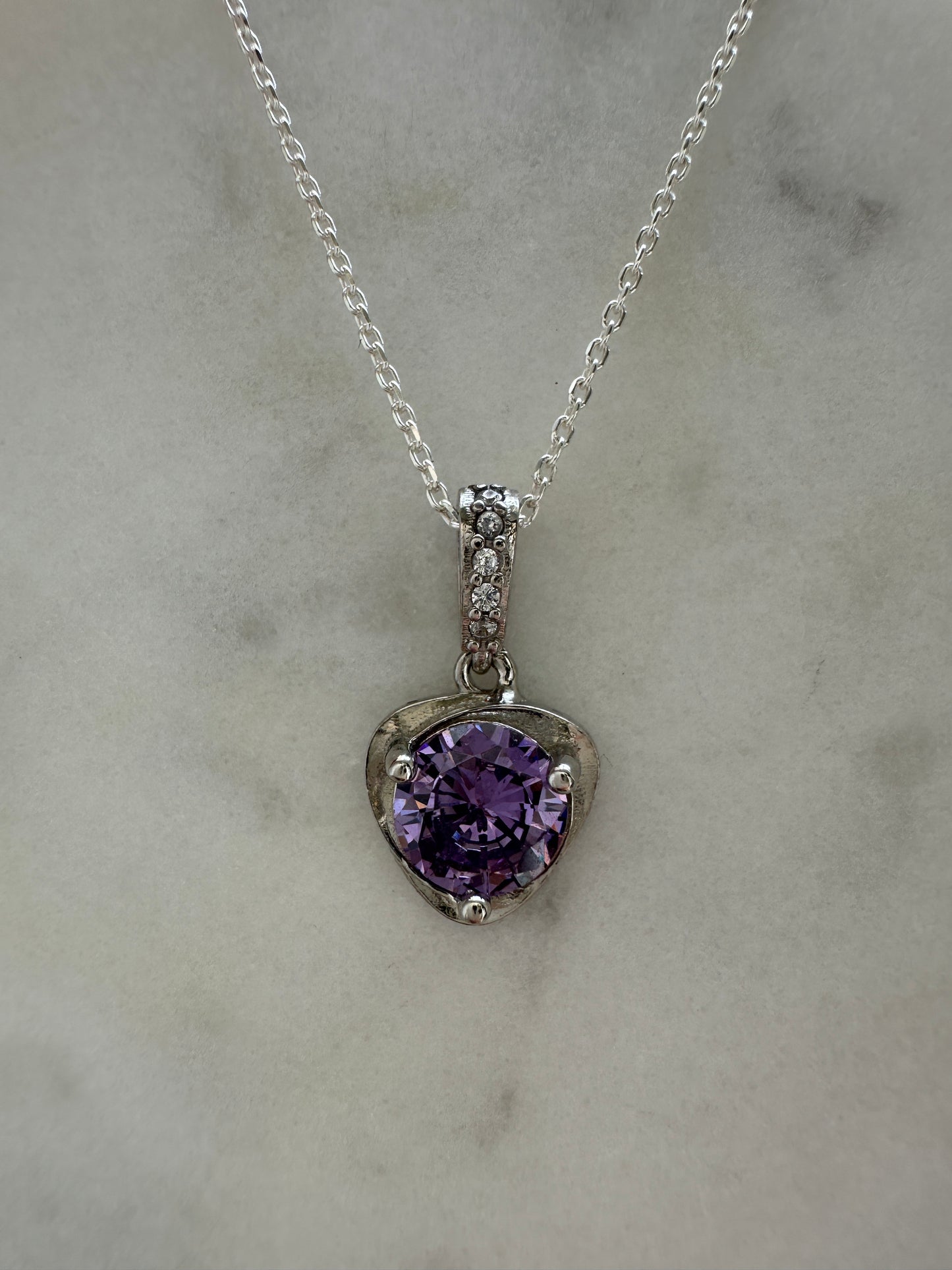 Abbey Amethyst Minimalist Heart Silver Necklace