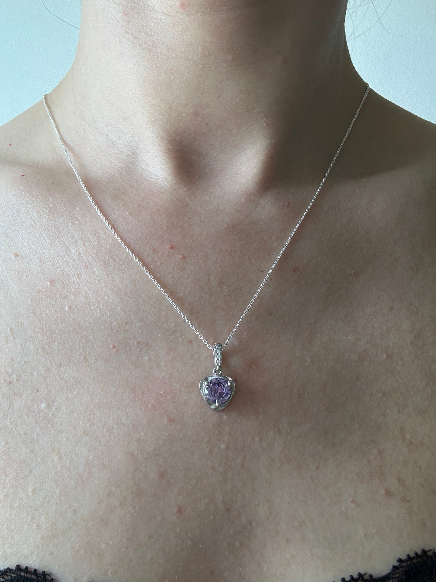 Abbey Amethyst Minimalist Heart Silver Necklace