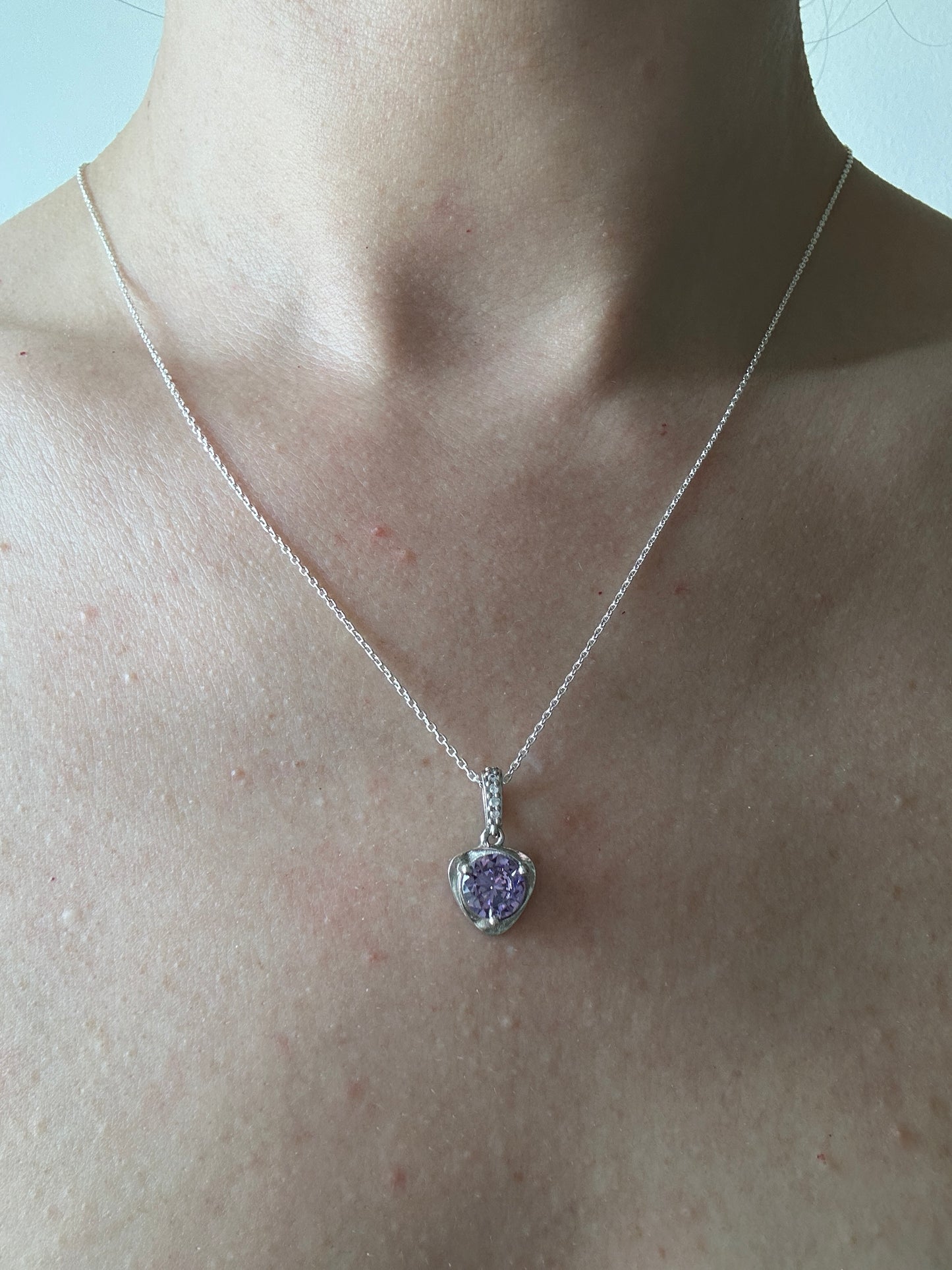 Abbey Amethyst Minimalist Heart Silver Necklace