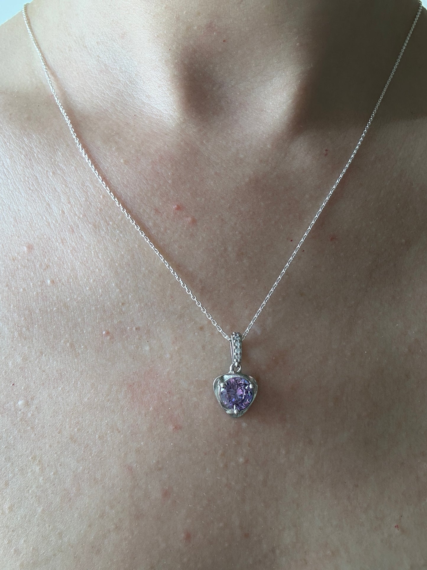 Abbey Amethyst Minimalist Heart Silver Necklace