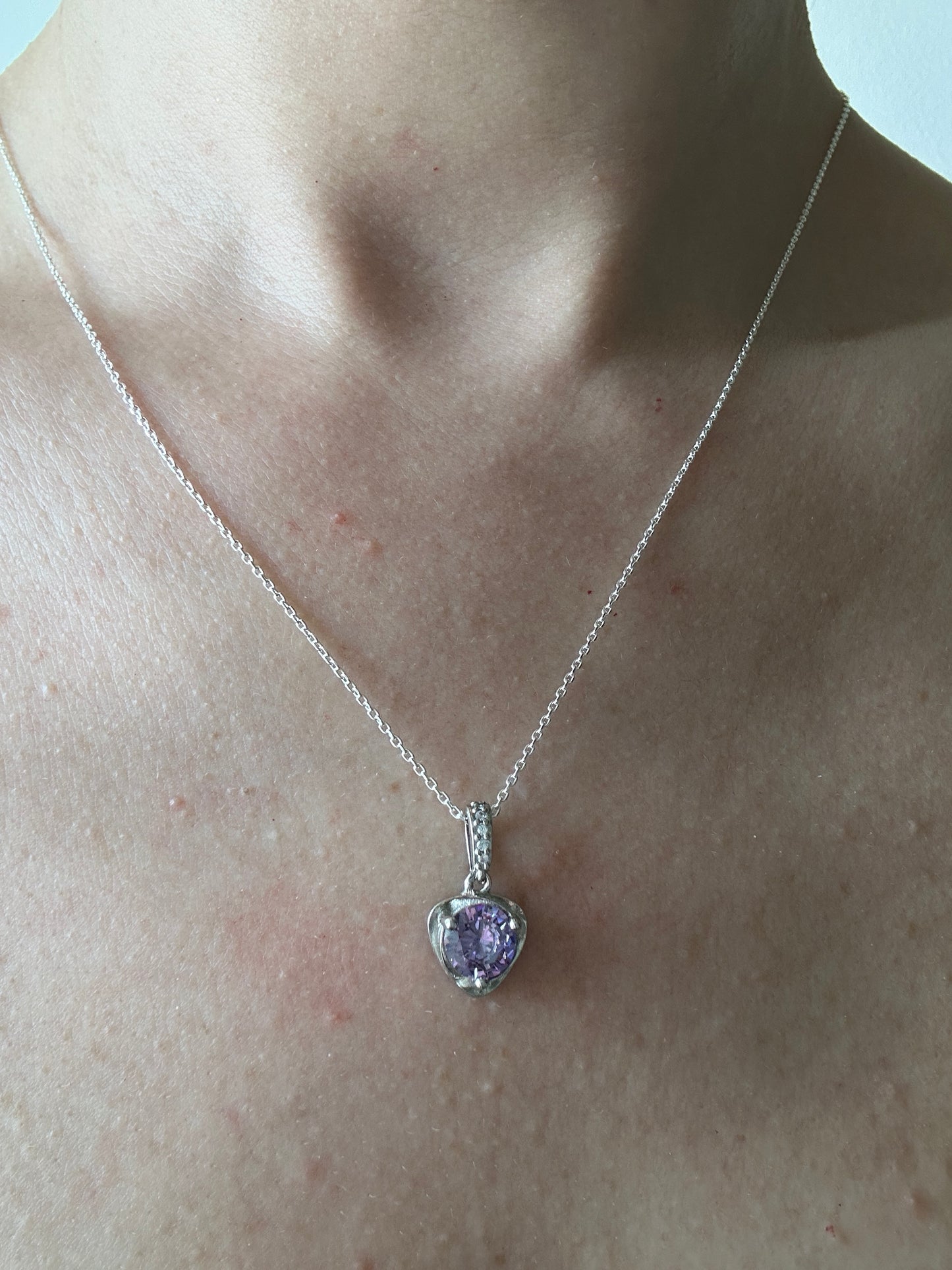 Abbey Amethyst Minimalist Heart Silver Necklace