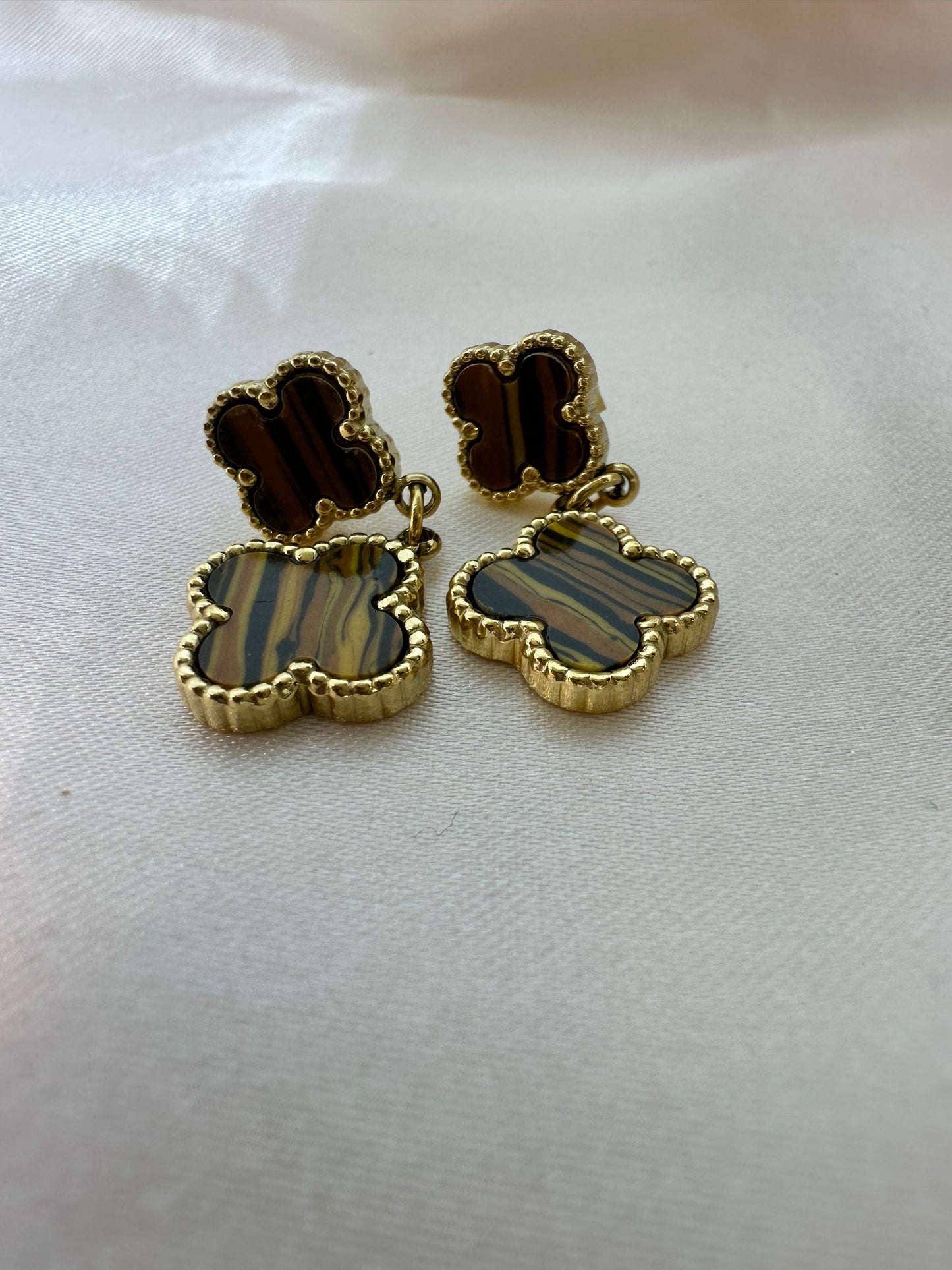 Four Leaf Clover Earrings Brown