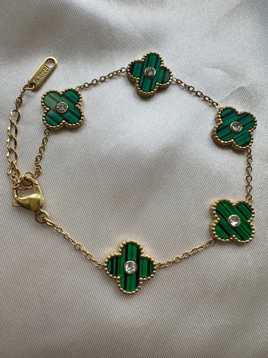 Dainty Four Leaf Clover Bracelet Emerald