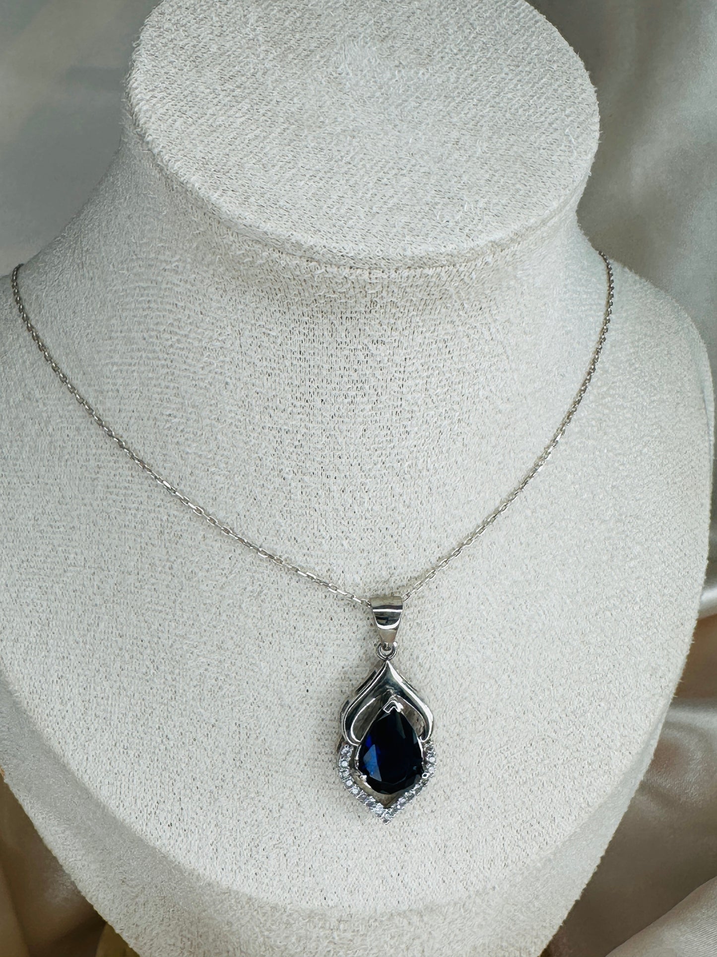 Ocean Sapphire Elegant Teardrop Necklace