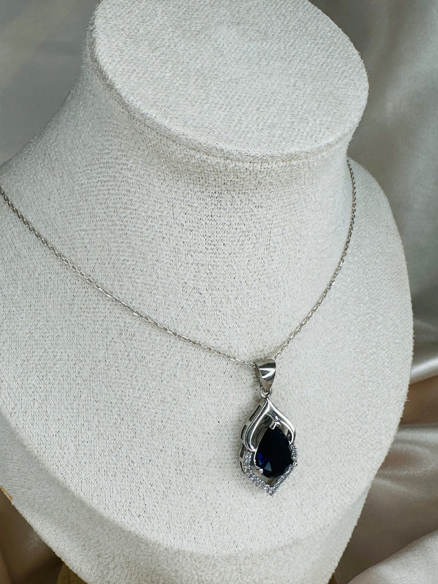 Ocean Sapphire Elegant Teardrop Necklace