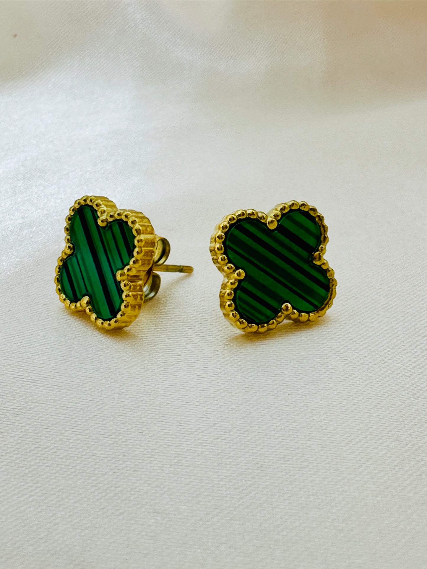 Four Leaf Stud Earrings Emerald