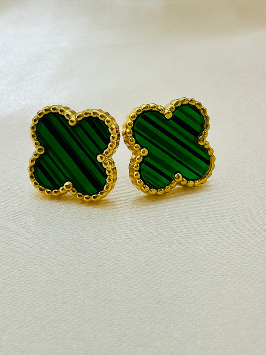 Four Leaf Stud Earrings Emerald