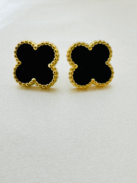 Four Leaf Stud Earrings Black