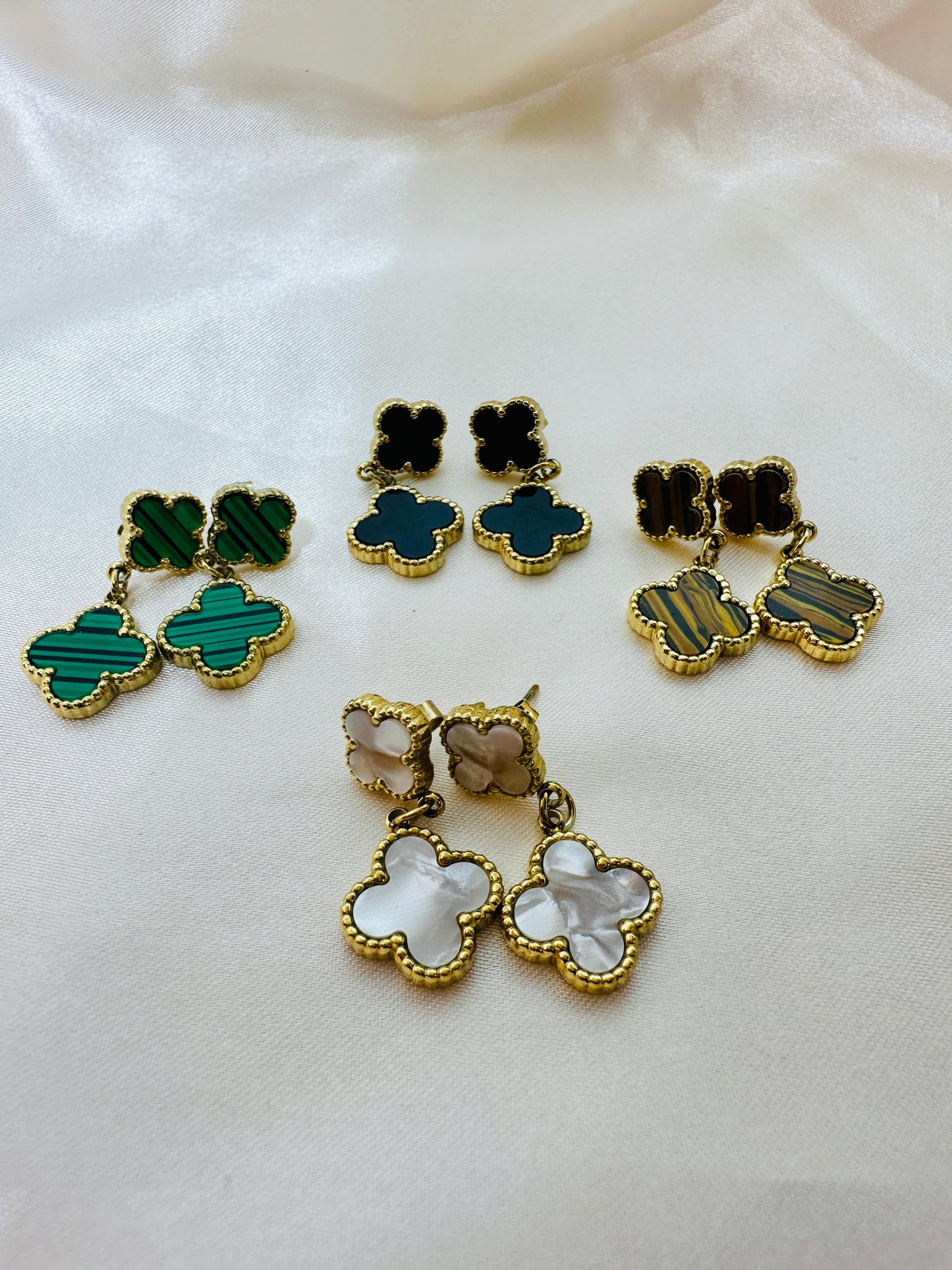 Four Leaf Clover  Earrings Emerald