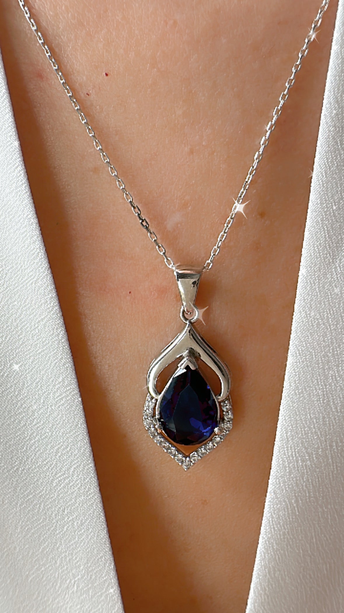 Ocean Sapphire Elegant Teardrop Necklace