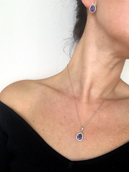 Elegant Amethyst Teardrop Necklace & Earrings Set - February Birthstone Jewelry