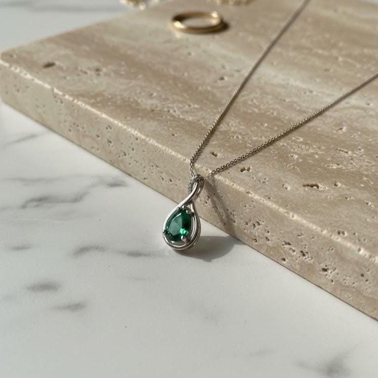 Emerald  Infinity Necklace -May Birthstone Pendant -