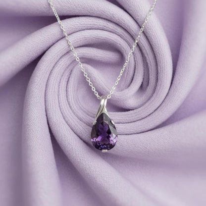 Dainty Amethyst Teardrop Necklace - February Birthstone Pendant