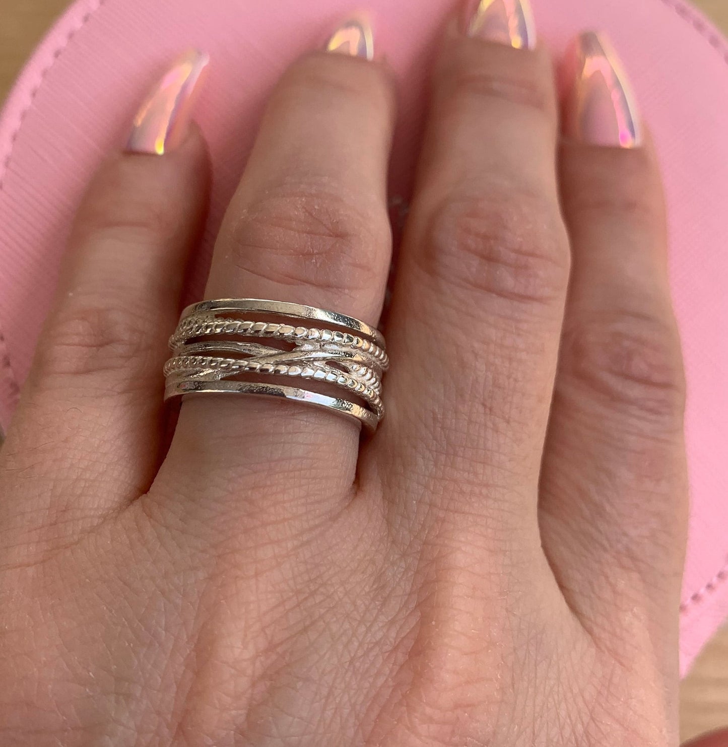 Chunky Sterling Silver Adjustable Ring – Boho Stacking Band