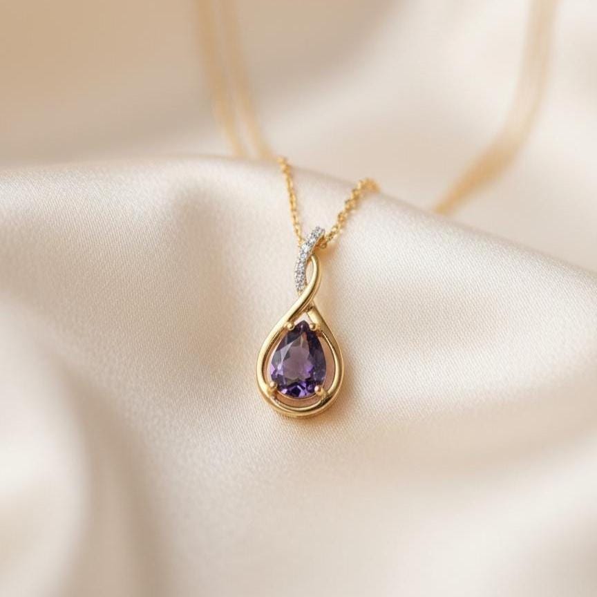 Gold Vermeil Amethyst Infinity Necklace -February Birthstone Pendant