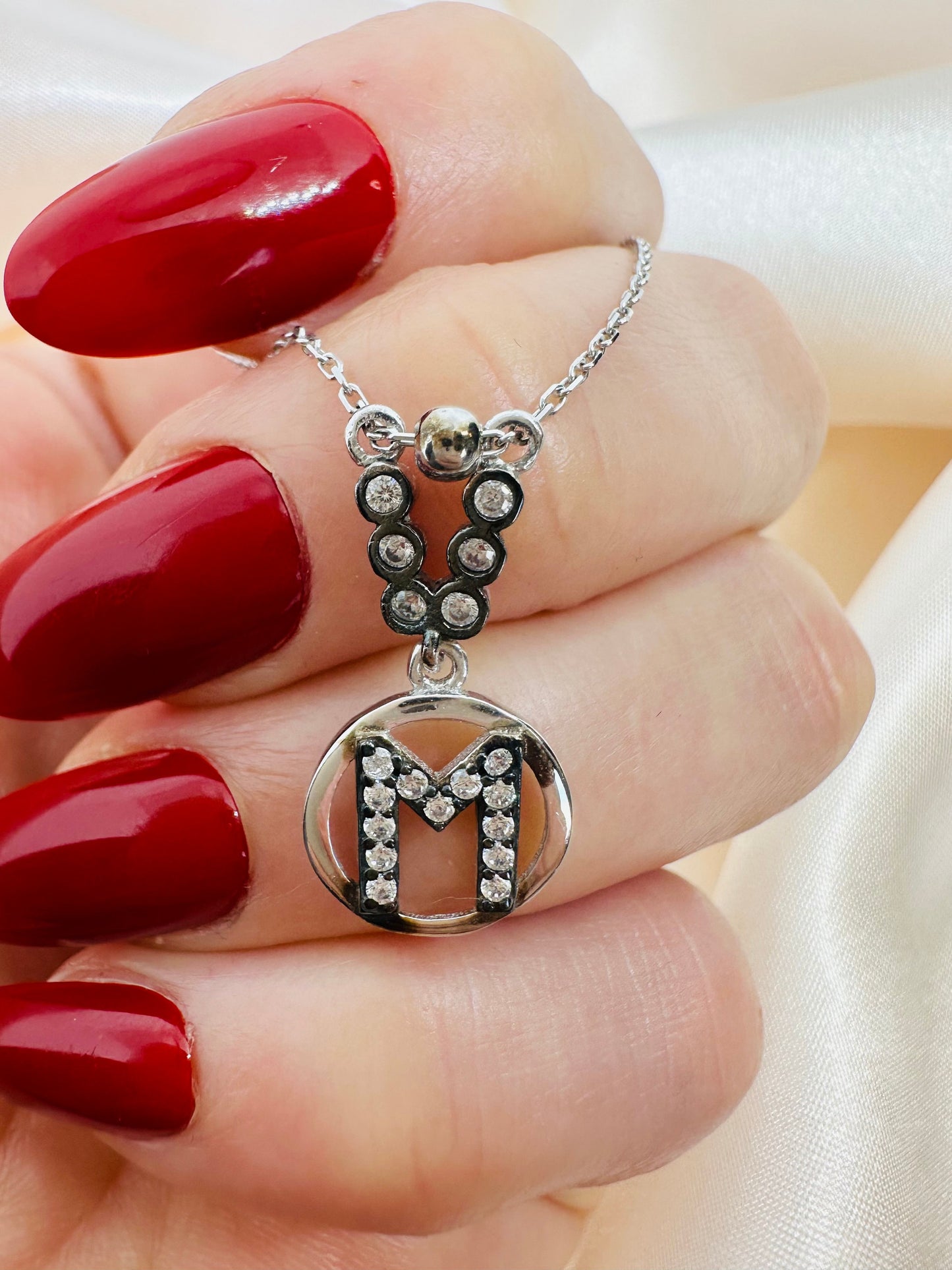 Custom Sterling Silver S Initial Necklace | Zircon Letter Pendant