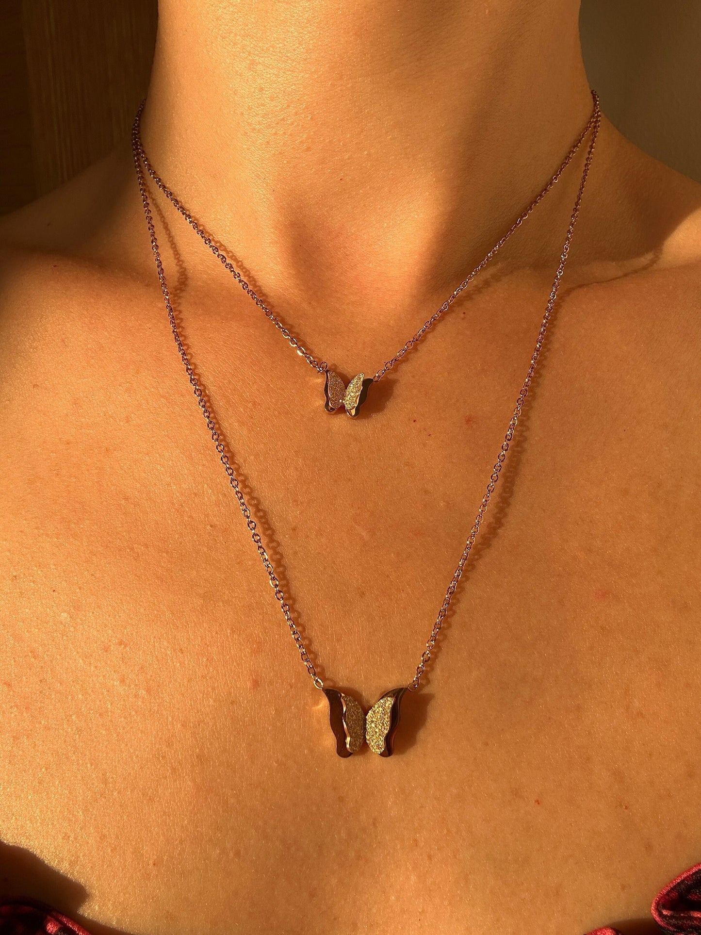Gold Butterfly Necklace: Double Gilded Pendant