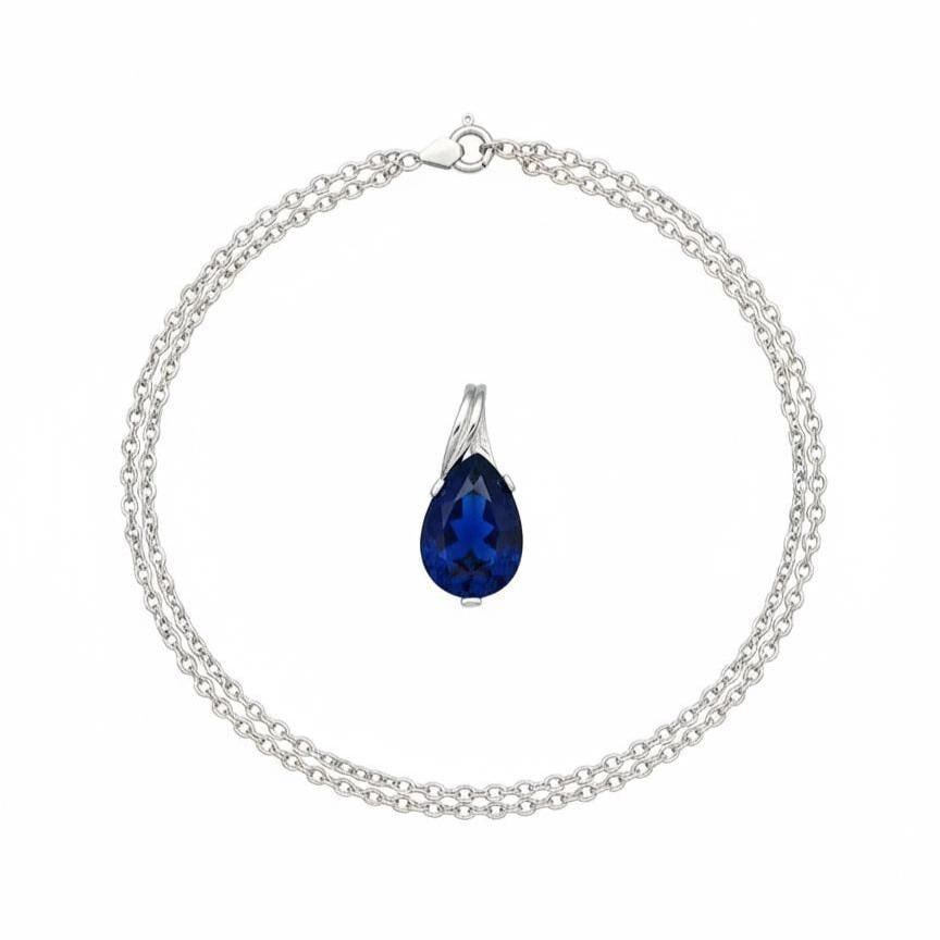 Sapphire Teardrop Necklace - September Birthstone Pendant -  Gift For Her