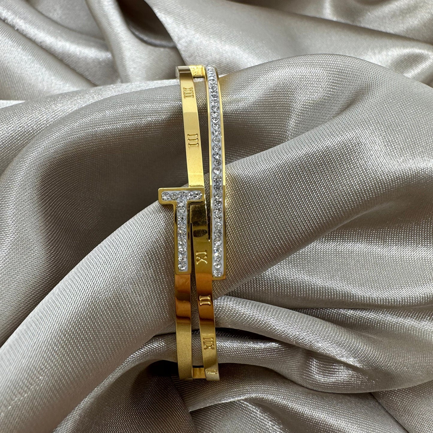Gold Cross Bangle,Stainless Steel Roman Numeral Bracelet