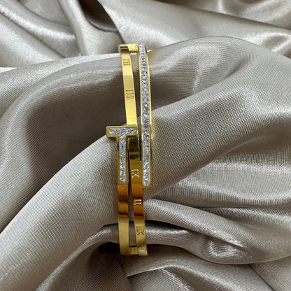 Gold Cross Bangle,Stainless Steel Roman Numeral Bracelet