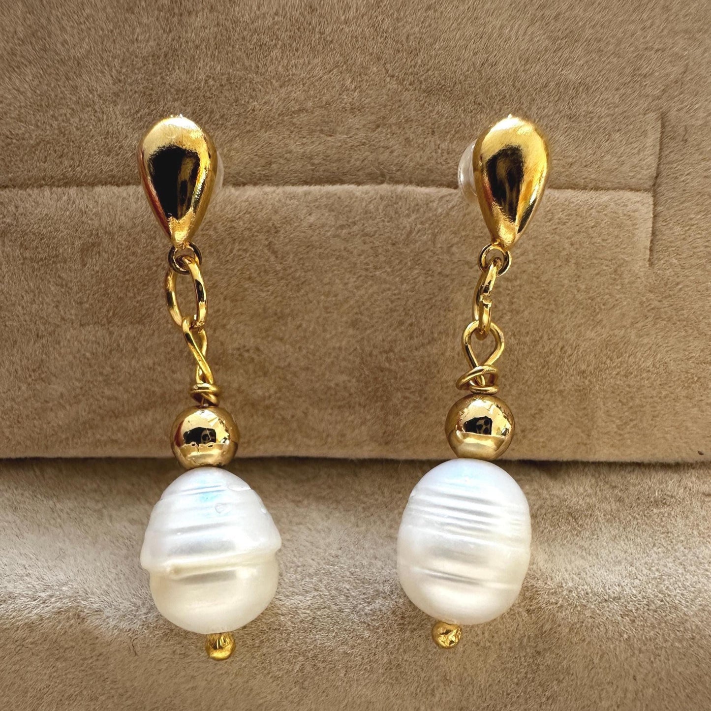 Handmade Pearl Drop Earrings: Gold Hoops