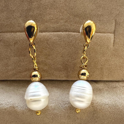 Handmade Pearl Drop Earrings: Gold Hoops