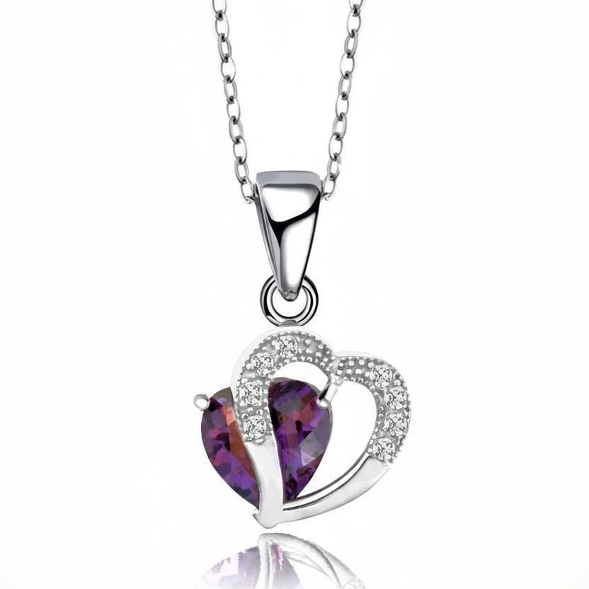 Amethyst Heart Necklace - Sterling Silver February Birthstone Pendant