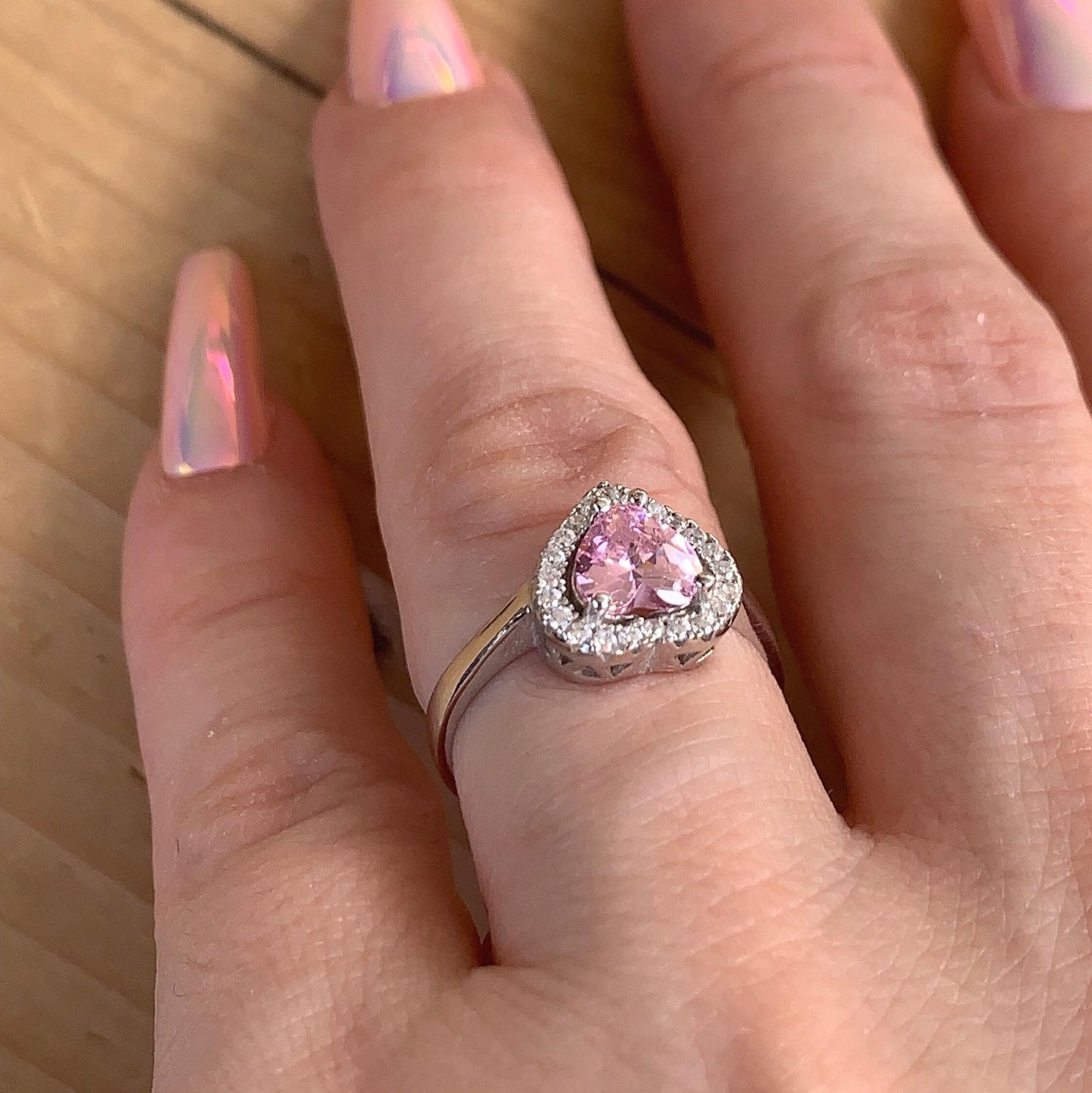 Sterling Silver Heart Ring with Pink Tourmaline - Birthstone Jewelry
