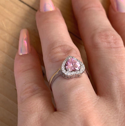 Sterling Silver Heart Ring with Pink Tourmaline - Birthstone Jewelry