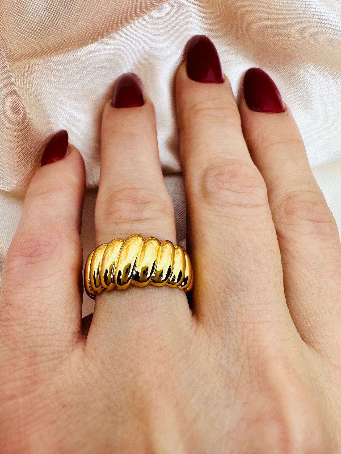 Gold Croissant Ring - Adjustable Twisted Band