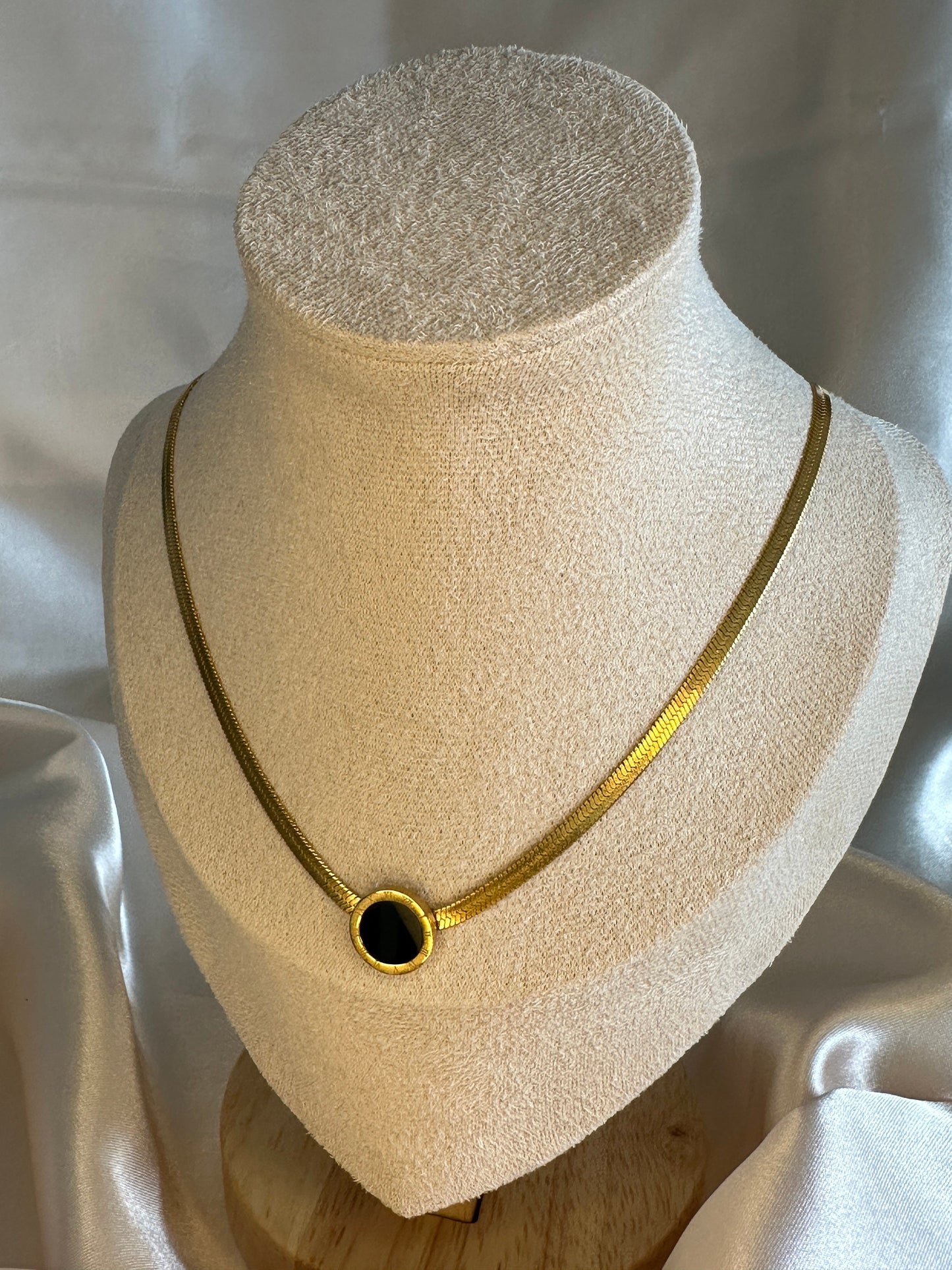 Gold Herringbone Necklace-Dainty Gold Charm Unique