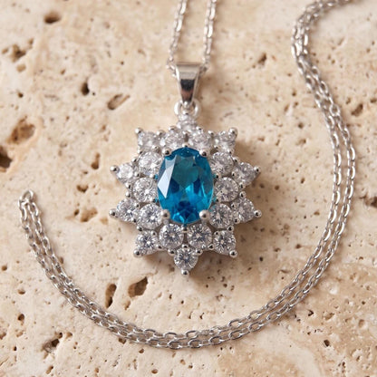 Dainty Blue Topaz Necklace in Sterling Silver– December Birthstone Floral Pendant - Gift For Her