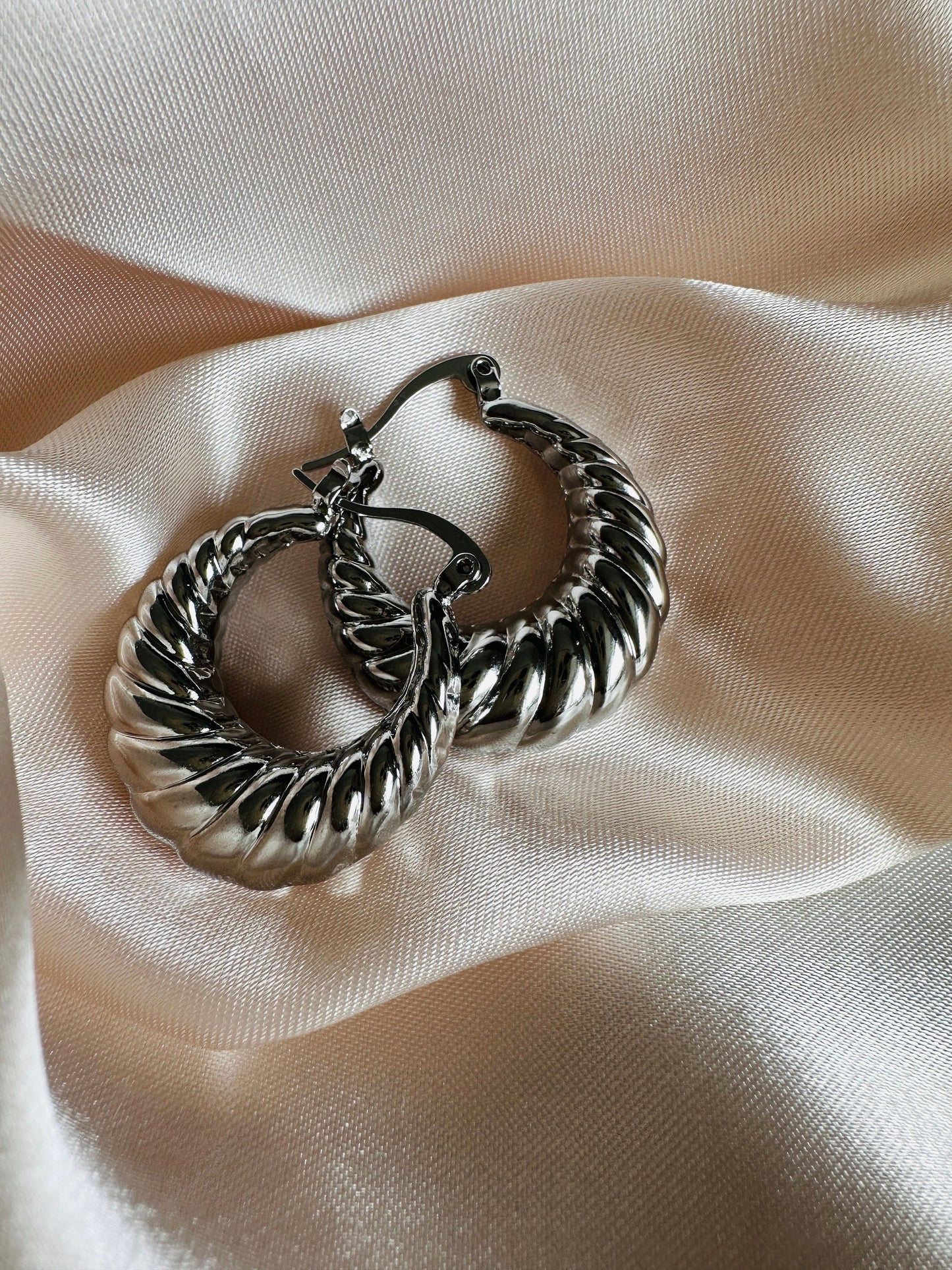 Silver Hoop Earrings: Upcycled Brass Twist Hoops